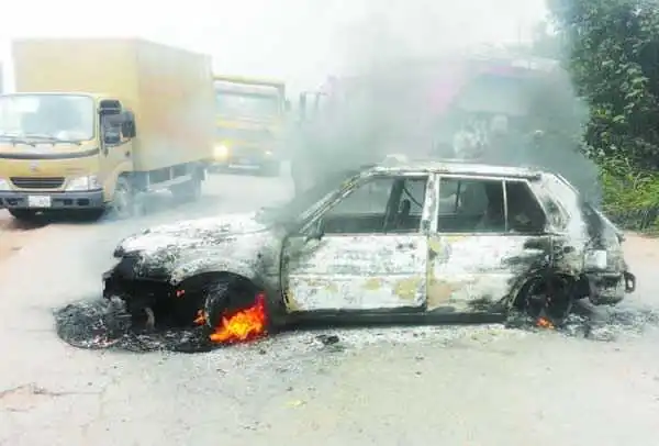 FUNAAB students protest robbery attacks, burn vehicles